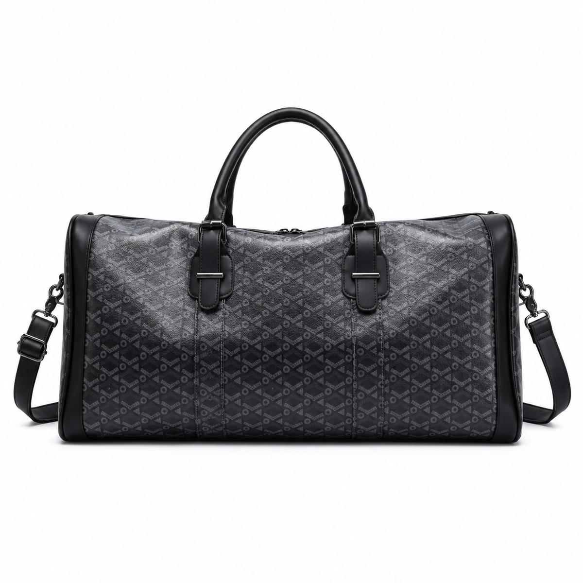 Charcoal Geometric Leather Travel Duffel Bag-2