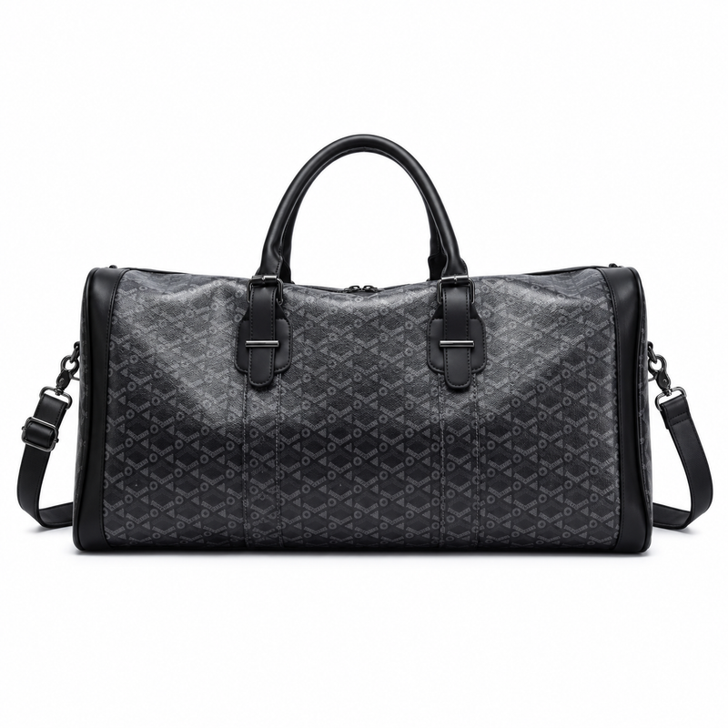 Charcoal Geometric Leather Travel Duffel Bag-2