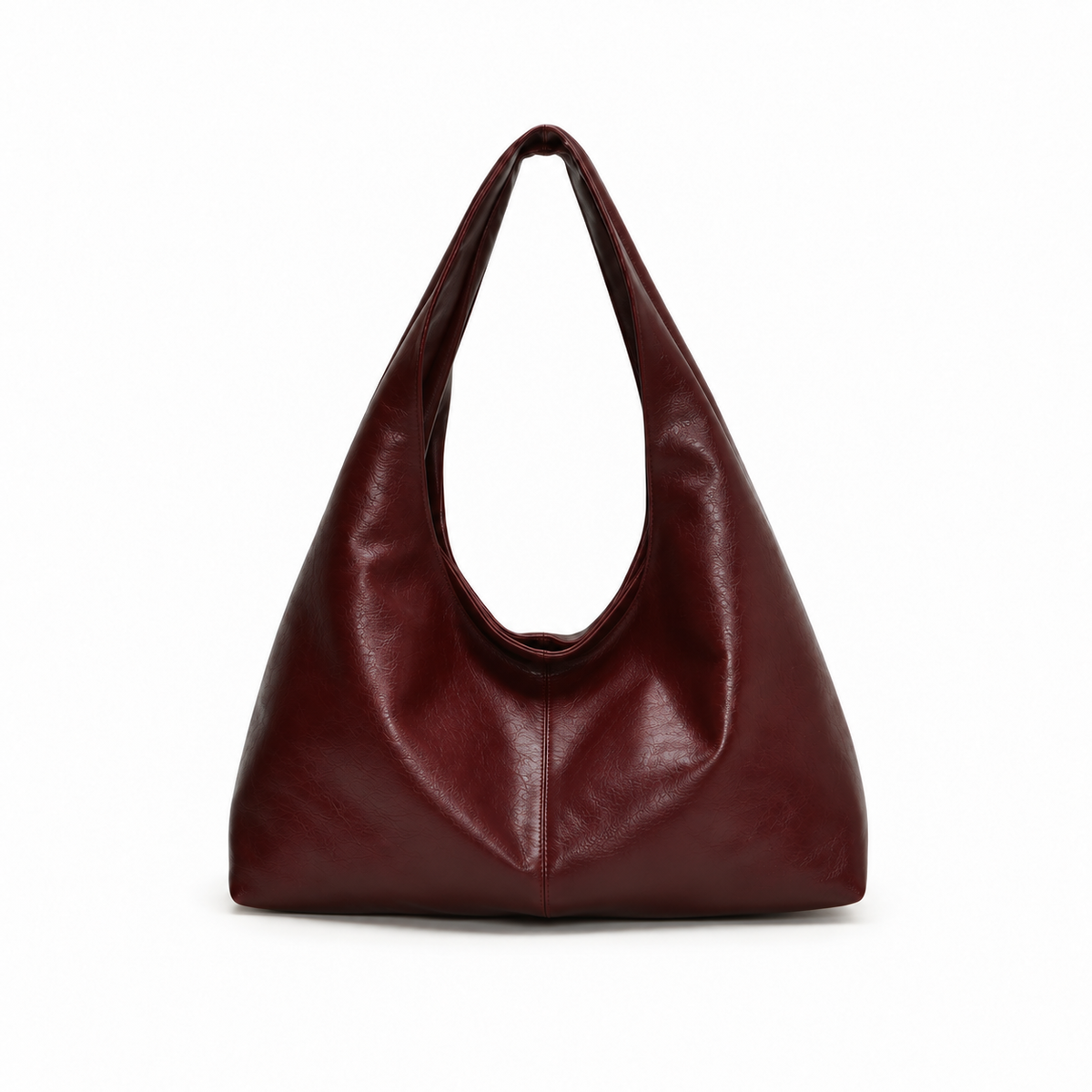 Burgundy Slouchy Leather Hobo Shoulder Bag-2