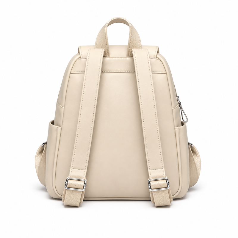 Elegant Cream Flap Backpack For Women-3