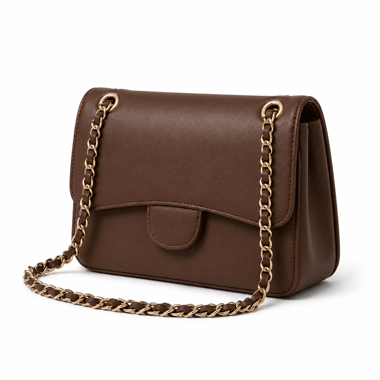 Chocolate Brown Chain Strap Flap Shoulder Bag-4
