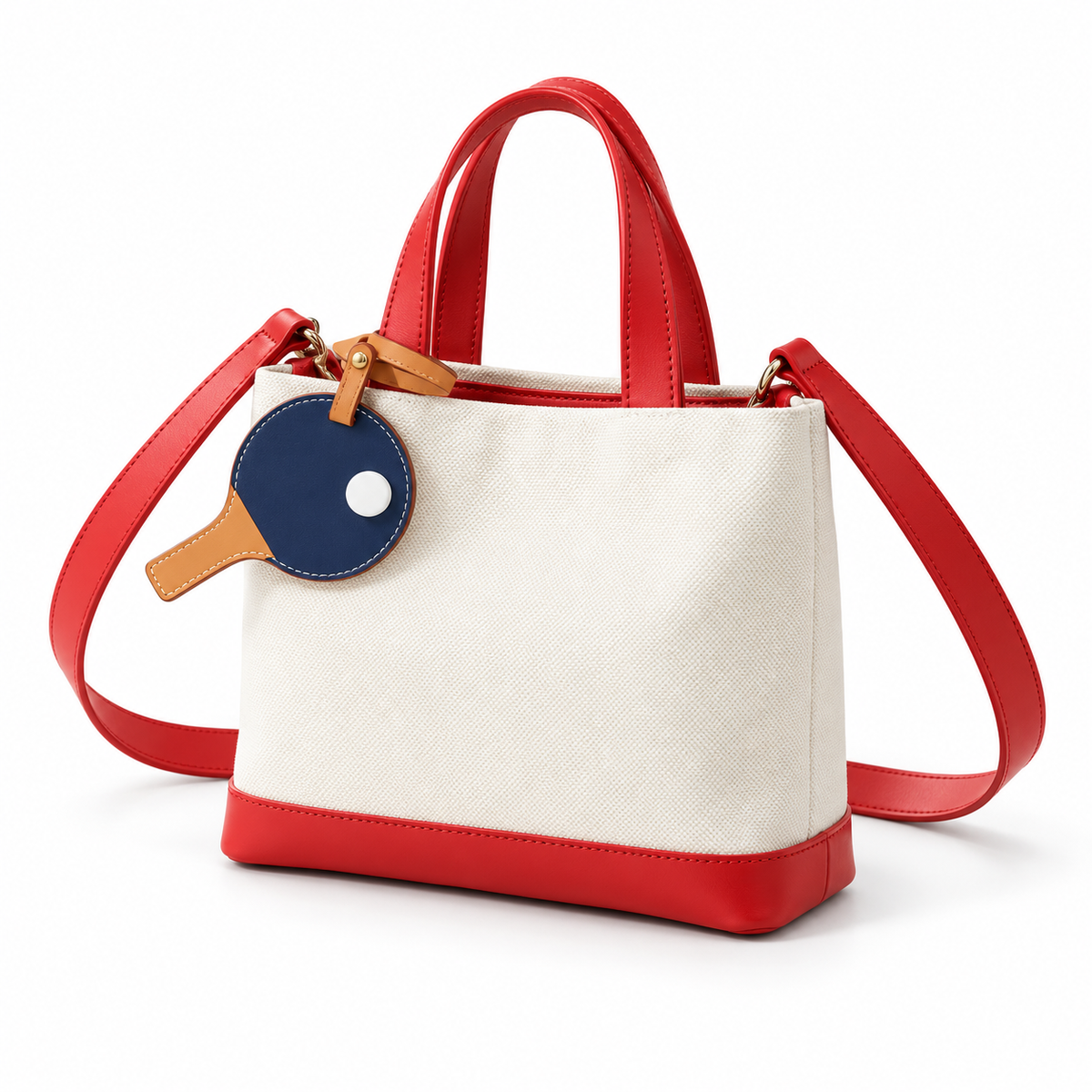 Ivory Canvas Tote With Red Leather-3