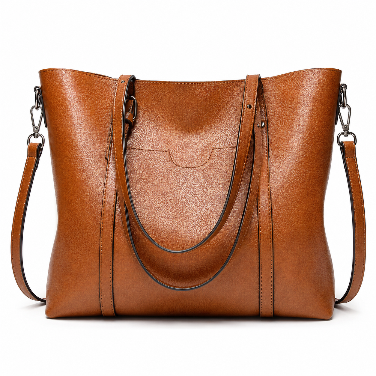 Vintage Brown Leather Tote Bag with Detachable Shoulder Strap-1