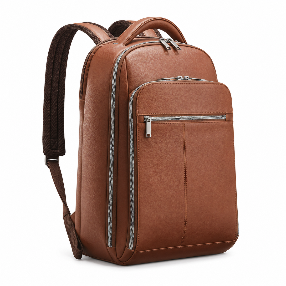 Classic Brown Backpack With Zippered Compartments-1