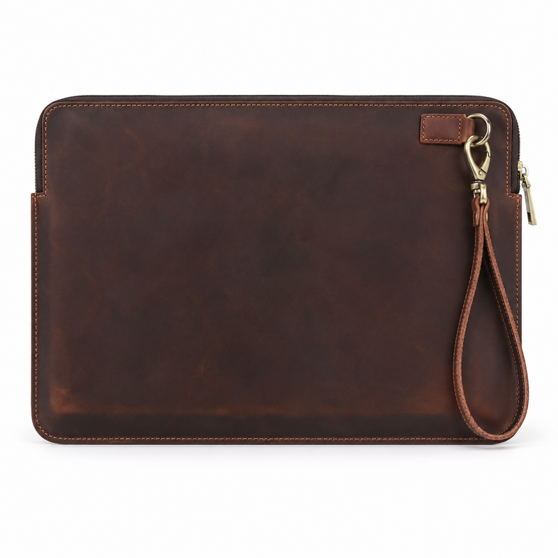 Classic Brown Leather MacBook Sleeve Case-2