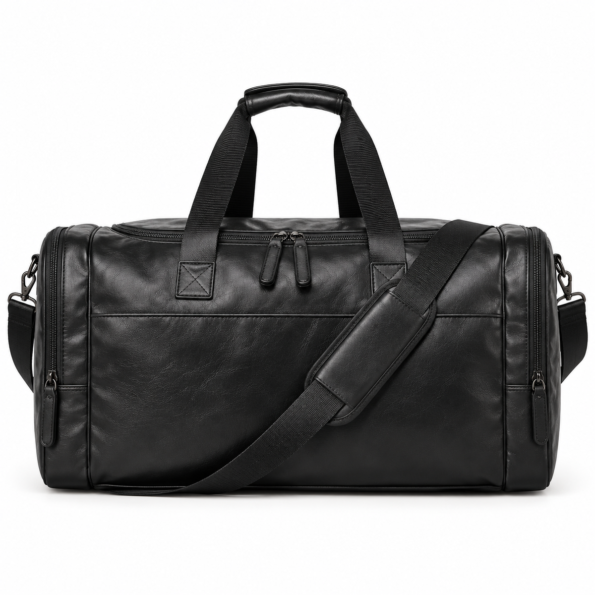 Classic Black Leather Travel Duffel Bag-2
