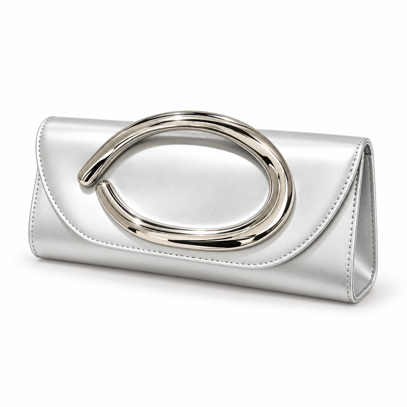Elegant Silver Oval Accent Evening Clutch-3