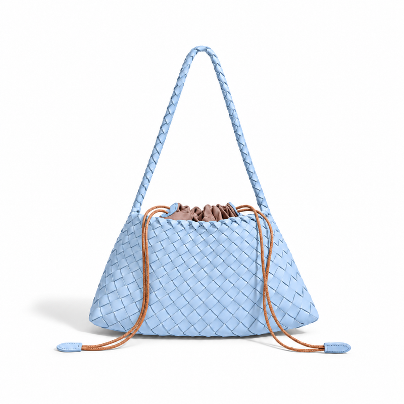 Light Blue Woven Drawstring Shoulder Bag-4