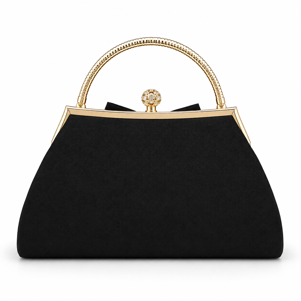 Elegant Black Floral Evening Handbag with Gold Handle and Pearl Accent-2