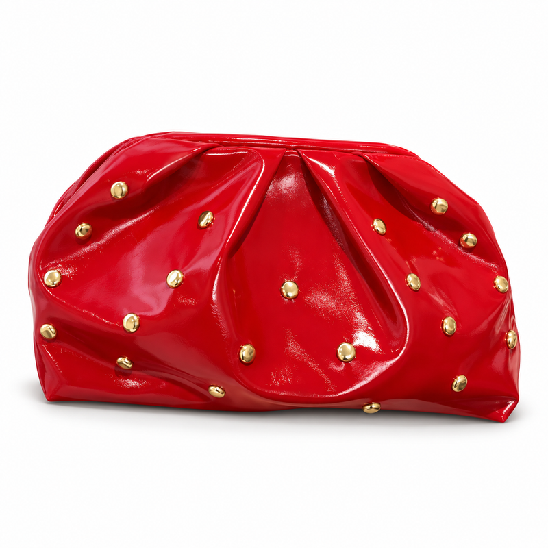 Red Studded Leather Evening Clutch Bag-3