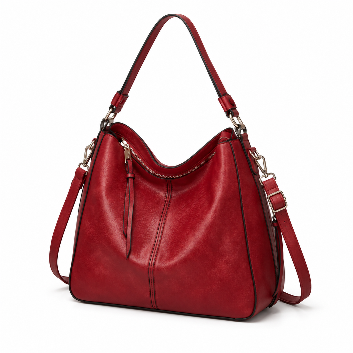 Classic Red Hobo Shoulder Crossbody Bag-3