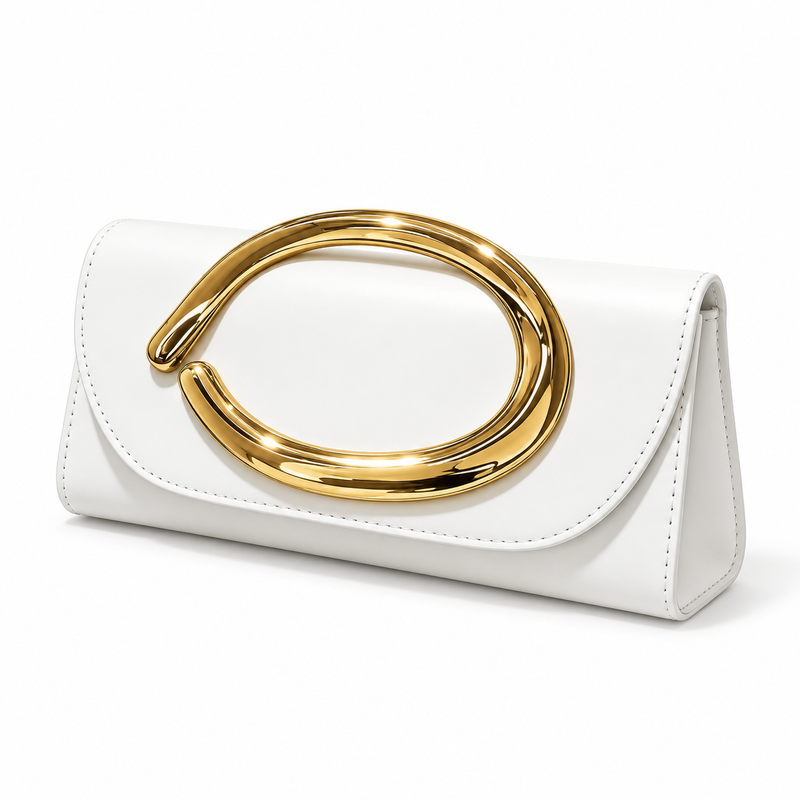 White Sculptural Gold Handle Evening Clutch-3