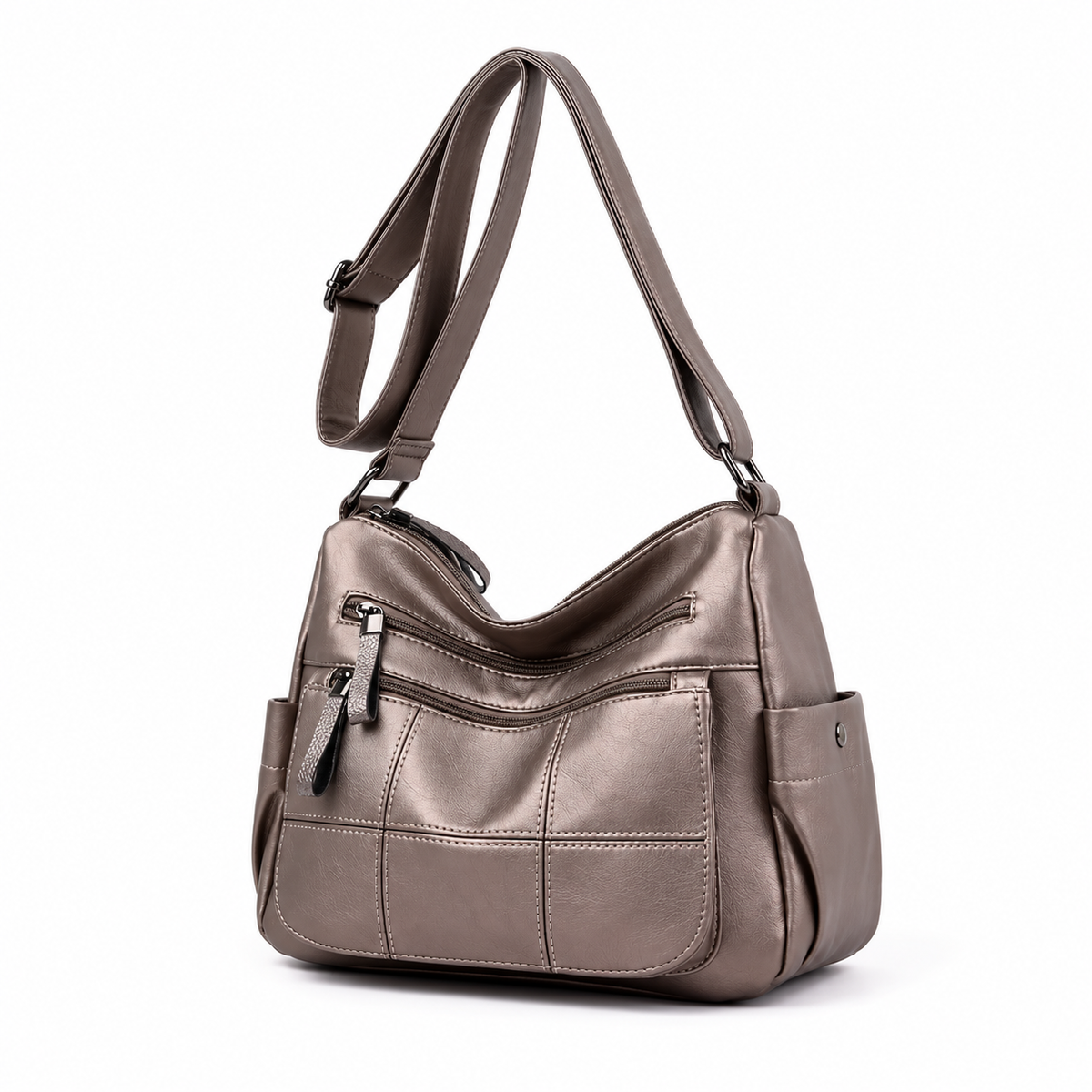 Gold Multi Pocket Adjustable Crossbody Bag-2