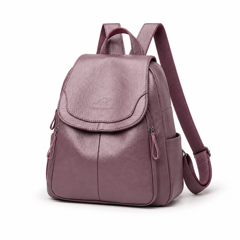 Elegant Purple Flap Backpack With Pockets-4