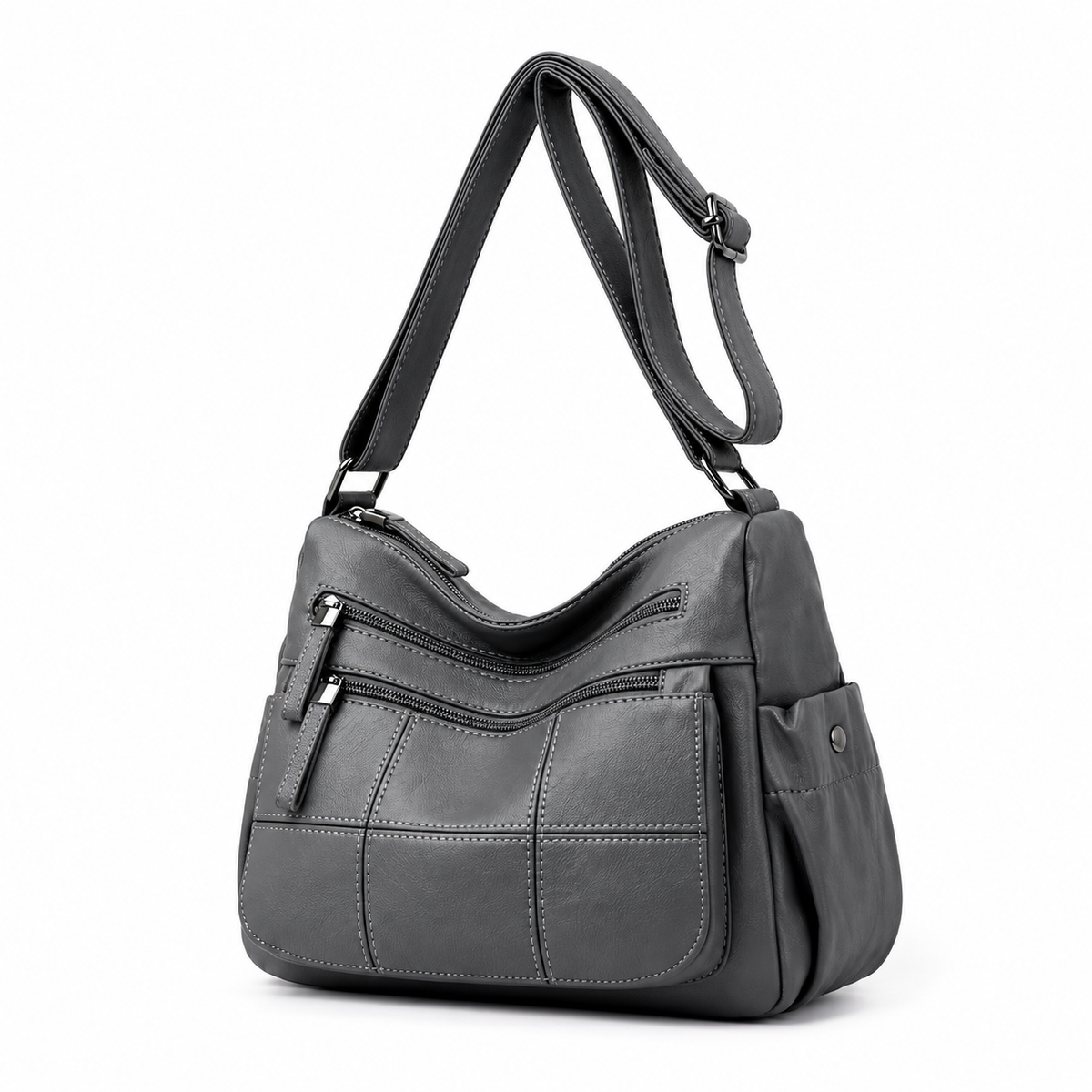 Grey Multi Pocket Adjustable Crossbody Bag-3
