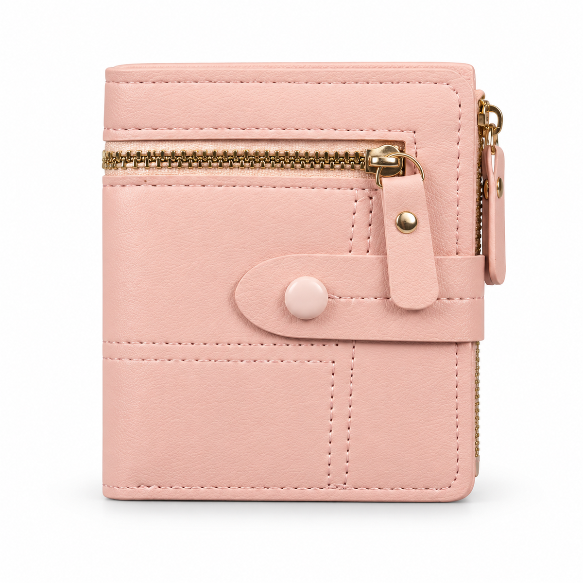 Blush Pink Compact Wallet With Zippers-3