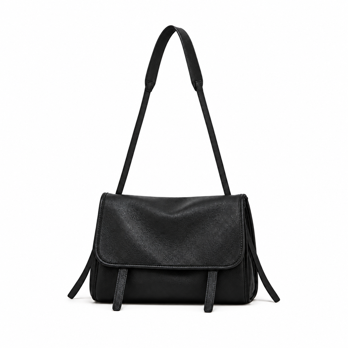 Women’s Black Textured Flap Messenger Bag-4