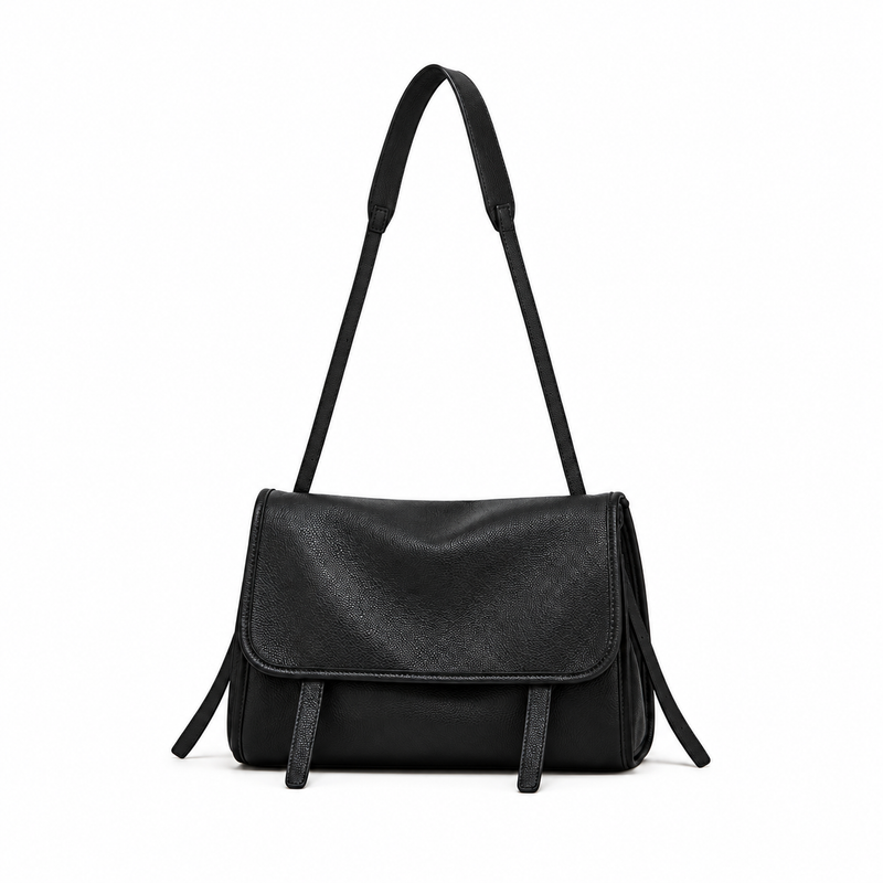 Women’s Black Textured Flap Messenger Bag-4