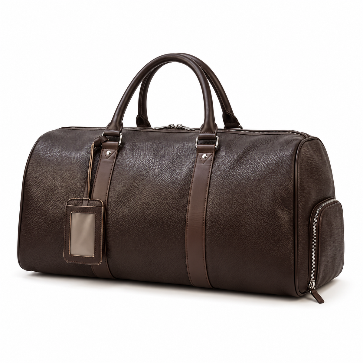 Classic Coffee Brown Leather Duffel Bag-3