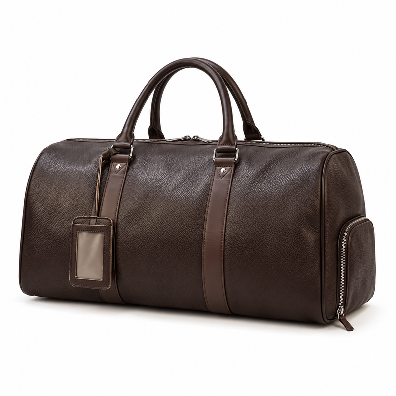 Classic Coffee Brown Leather Duffel Bag-3
