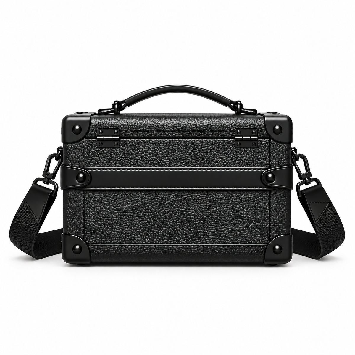 Black Vegan Leather Trunk Crossbody Bag-2