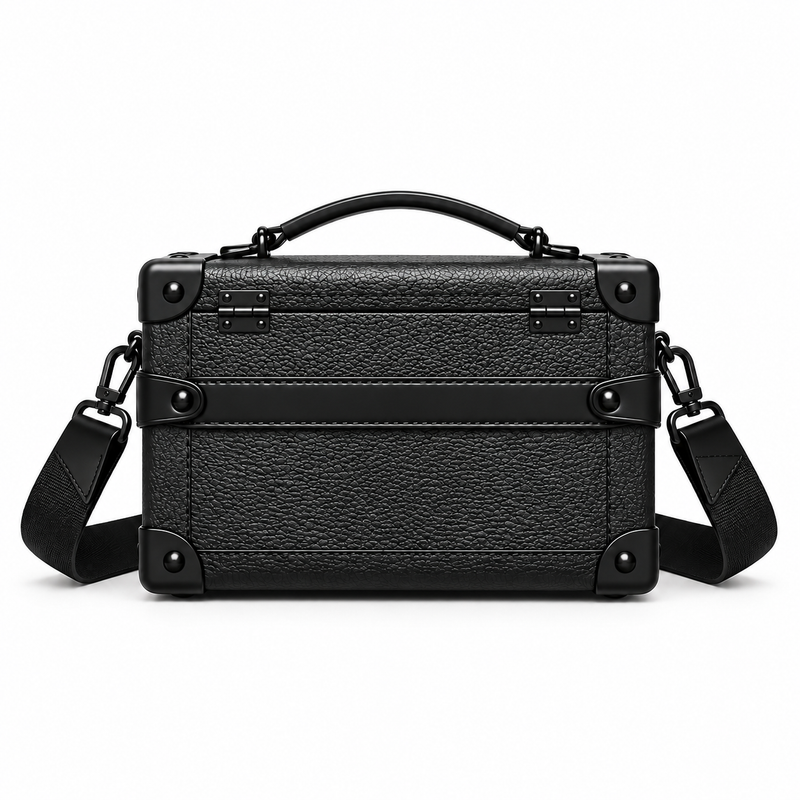 Black Vegan Leather Trunk Crossbody Bag-2