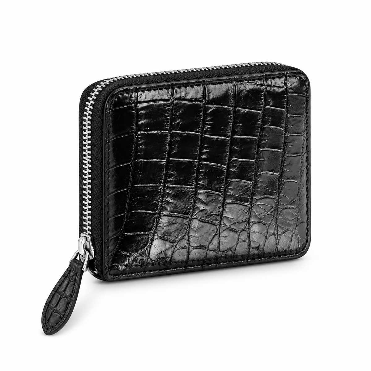 Black Crocodile Textured Compact Zipper Wallet-1
