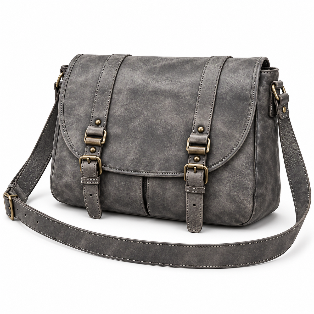 Vintage Grey Leather Buckle Satchel Bag-3