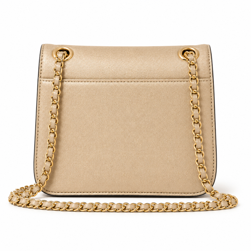 Champagne Textured Chain Strap Shoulder Bag-3