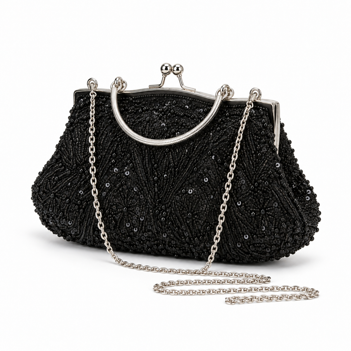 Black Beaded Evening Clutch Bag