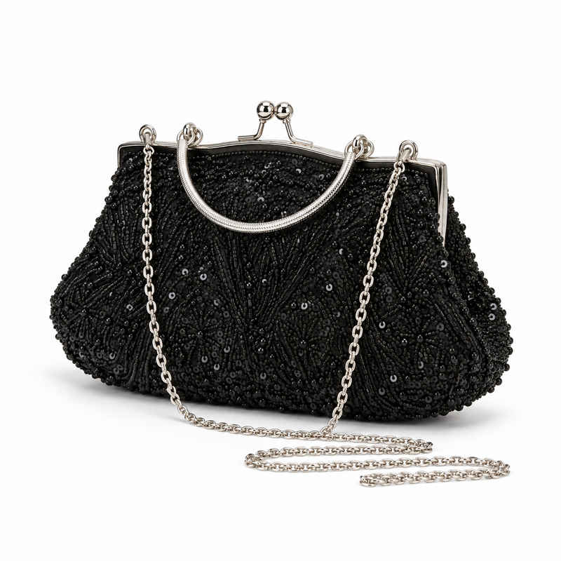 Black Beaded Evening Clutch Bag-2