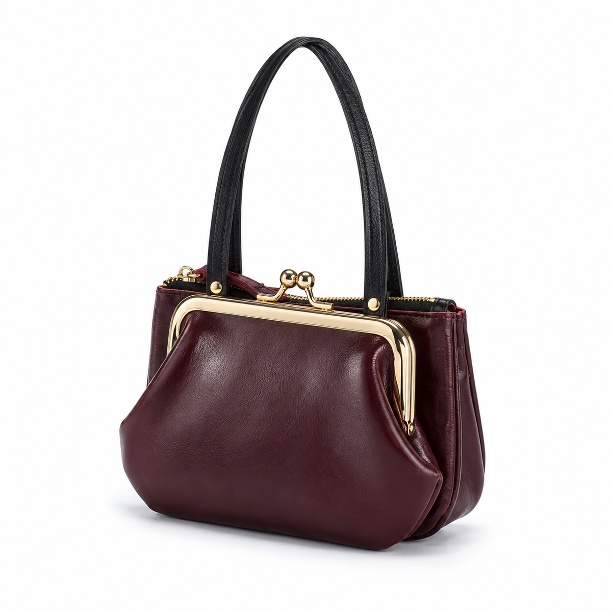 Elegant Burgundy Kiss Lock Clutch Bag-2