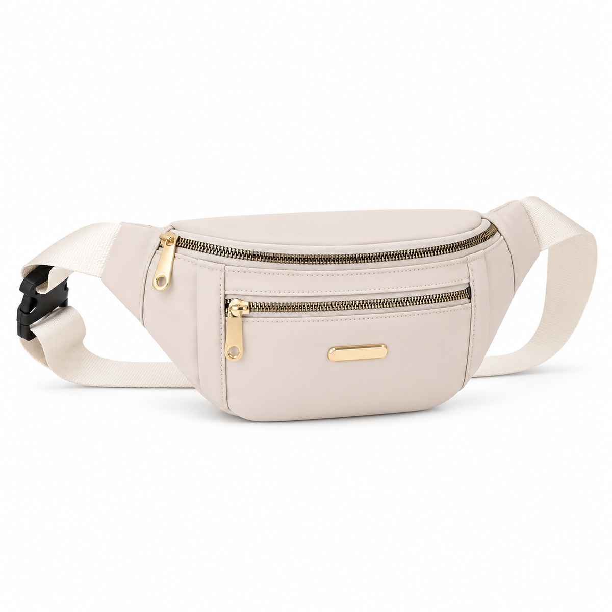 Elegant Cream Waist Bag With Zippers-1