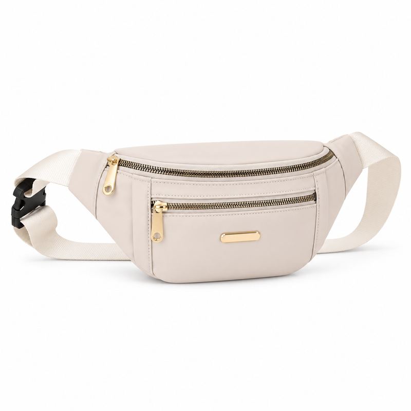 Elegant Cream Waist Bag With Zippers-1