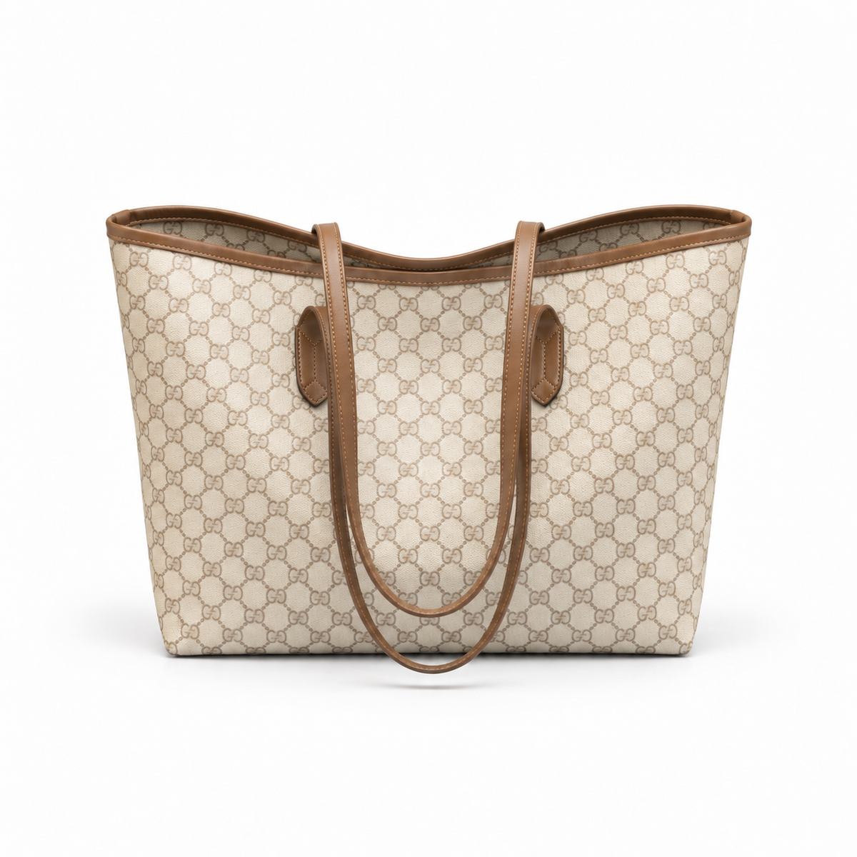 Beige Monogram Brown Trim Tote Bag-4