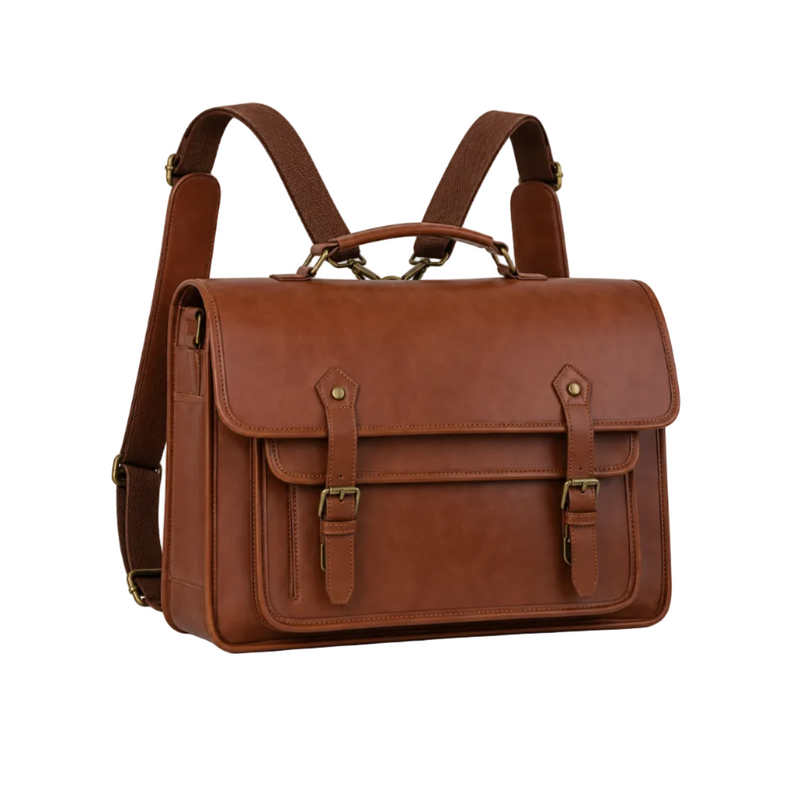 Vintage Brown Leather Convertible Backpack Briefcase-1