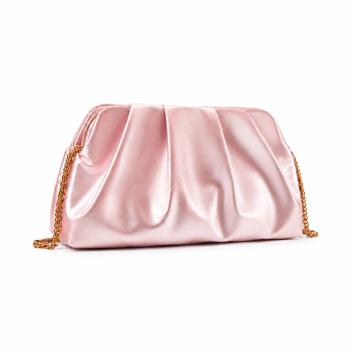 Blush Pink Ruched Satin Clutch Bag-1