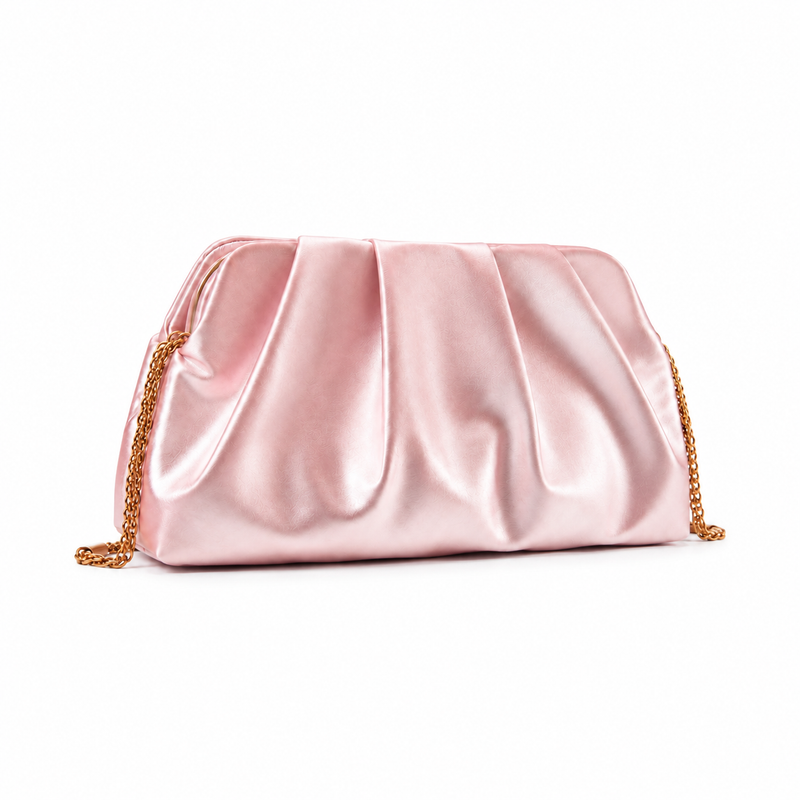 Blush Pink Ruched Satin Clutch Bag-1
