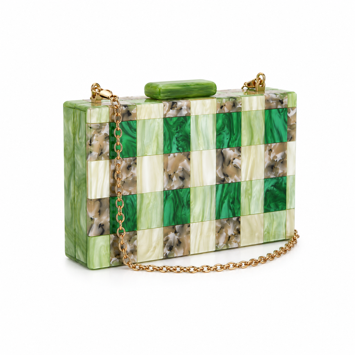 Green Marble Checkerboard Acrylic Clutch Bag-1