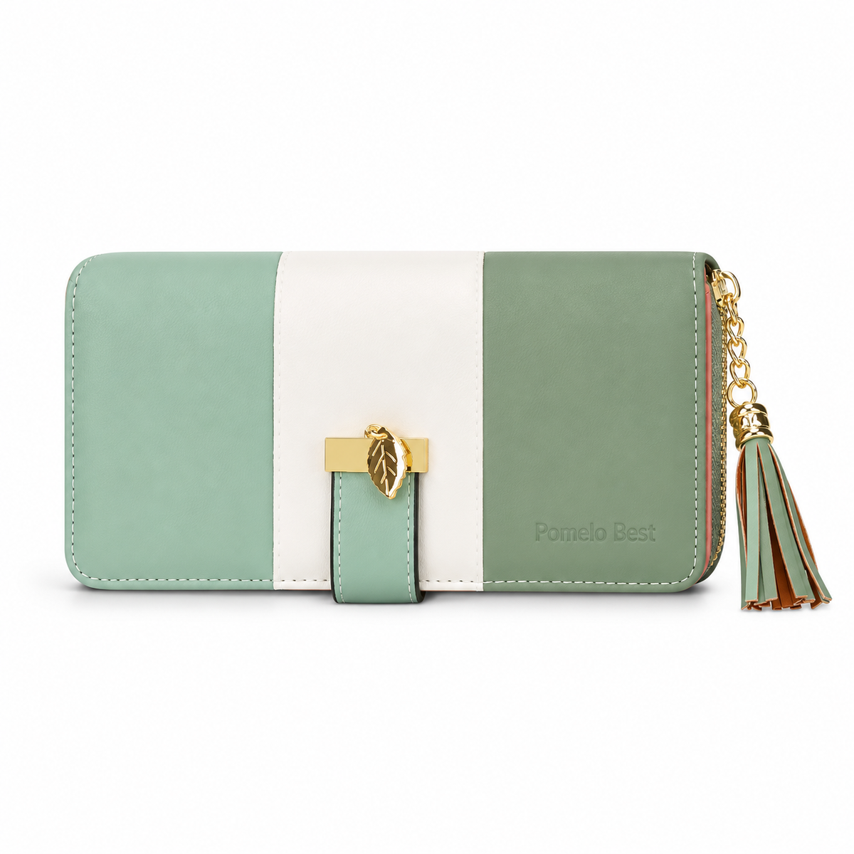 Mint Green Colorblock Wallet With Tassel-4