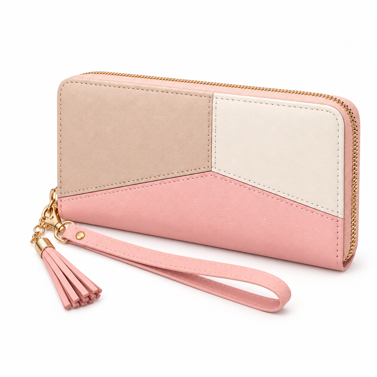 Blush Pink Geometric Color Block Wristlet-3