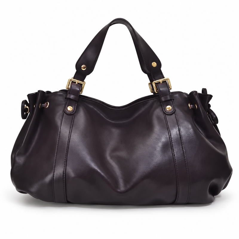 Elegant Slouchy Handbag With Buckle Handles-2