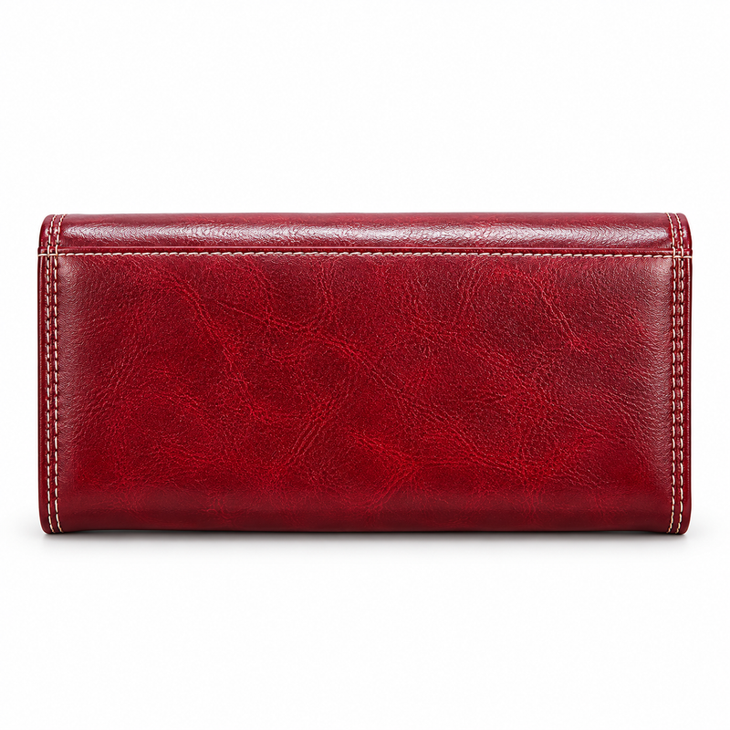 Burgundy Long Wallet With Gold Emblem-3