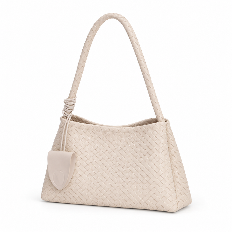 Elegant Ivory Woven Shoulder Charm Bag-3