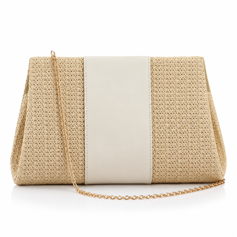 Light Yellow Woven Clutch Tassel Bag-2