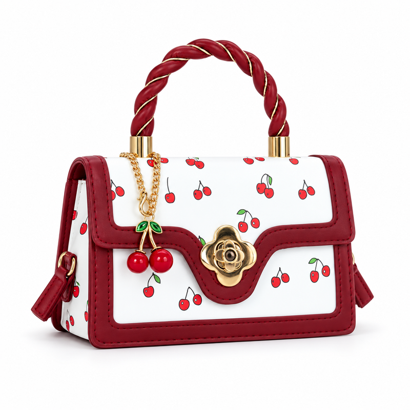 Cherry Print Handbag With Twisted Handle-1