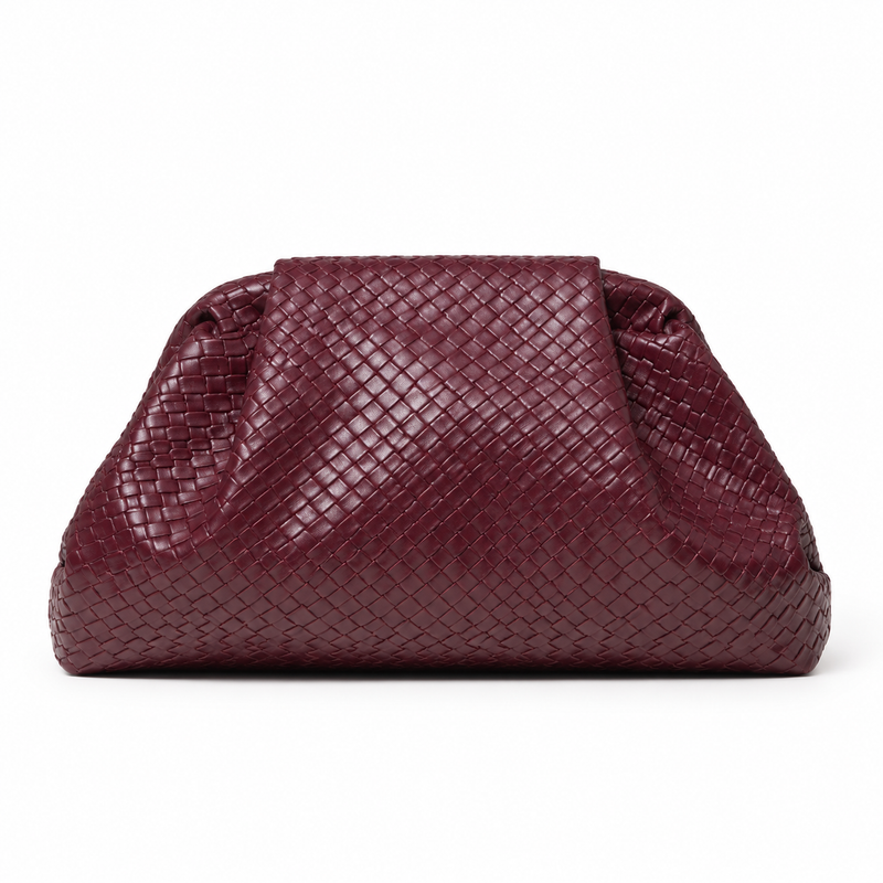 Elegant Burgundy Woven Pouch Clutch Bag-2