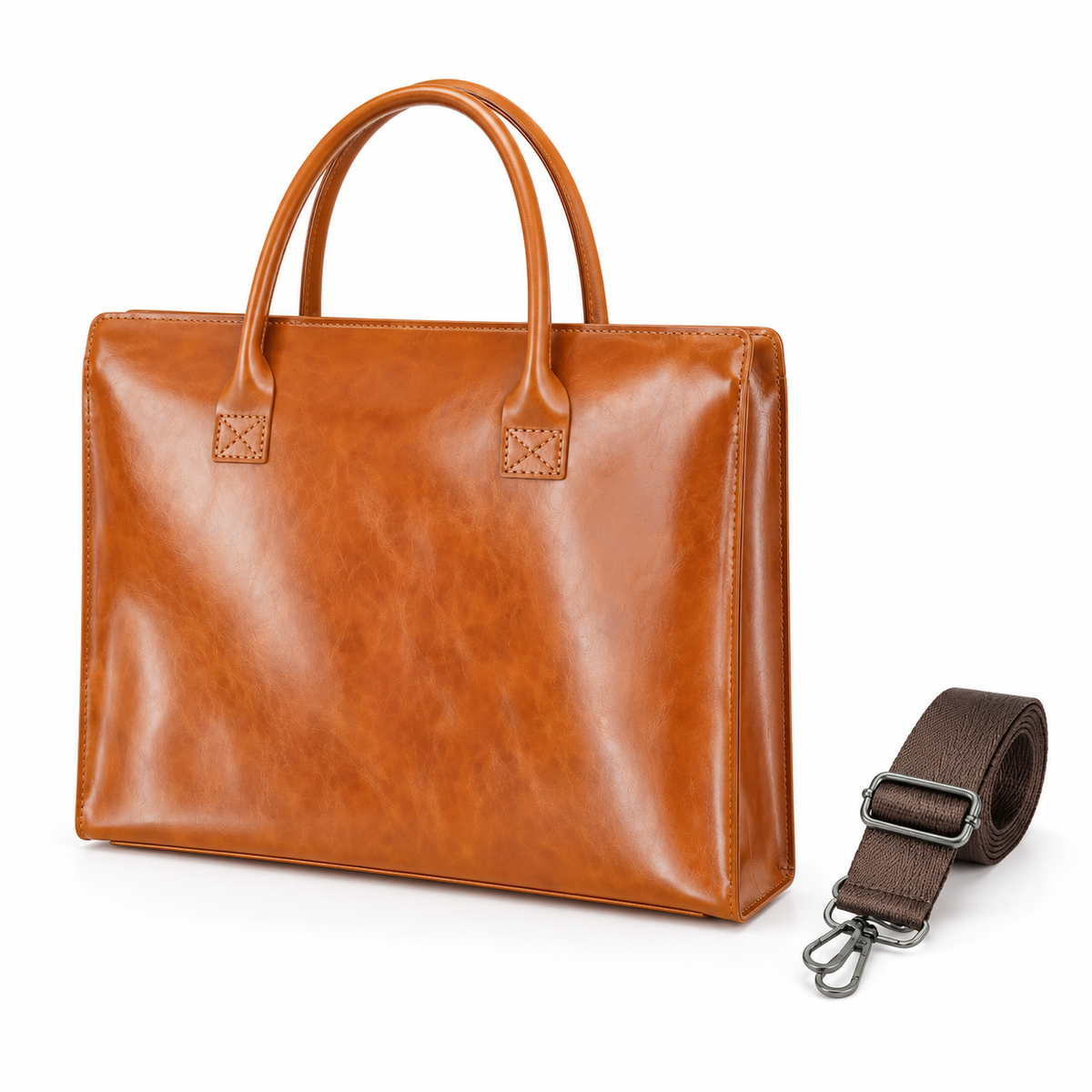 Classic Tan Leather Laptop Tote Bag-4
