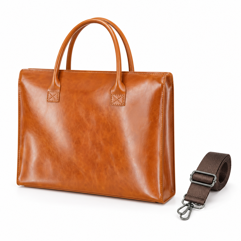 Classic Tan Leather Laptop Tote Bag-4