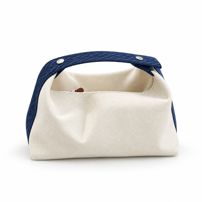 Ivory Canvas Bag With Blue Strap-4